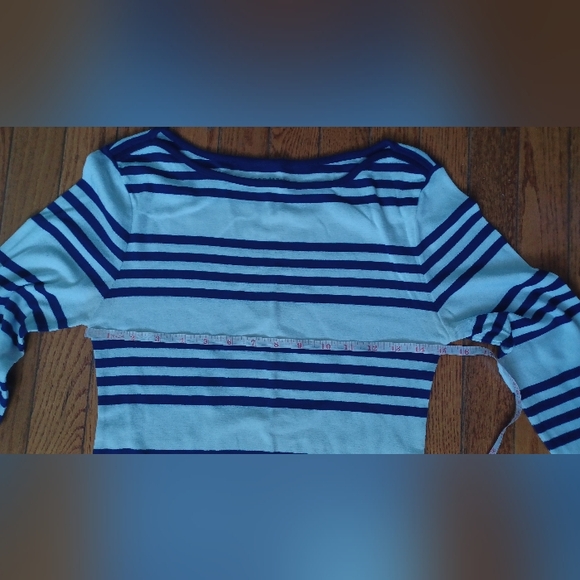 Old Navy Nautical Blue White Striped Boat Neck Long Sleeve T-shirt Sz M - Picture 5 of 9